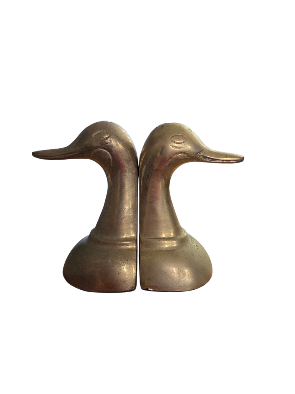 Vintage Brass Duck Head Bookends - Brass